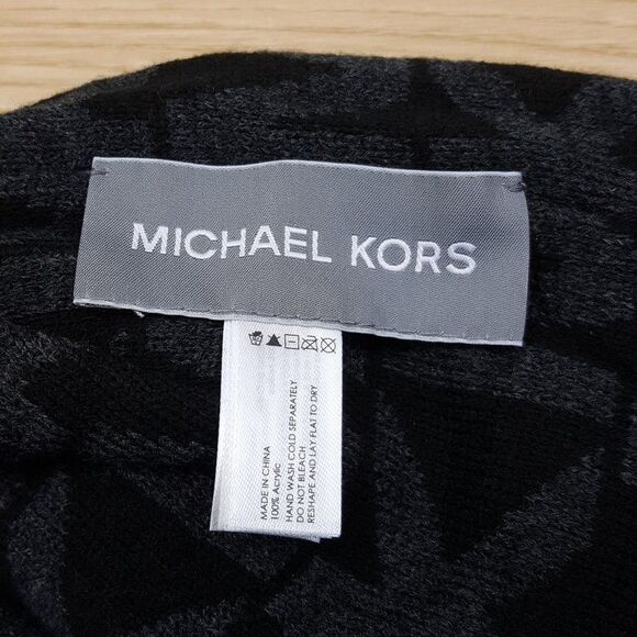 MICHAEL KORS Mens Beanie Hat Black Ribbed Knit Reversible MK Monogram Logo - Picture 4 of 6
